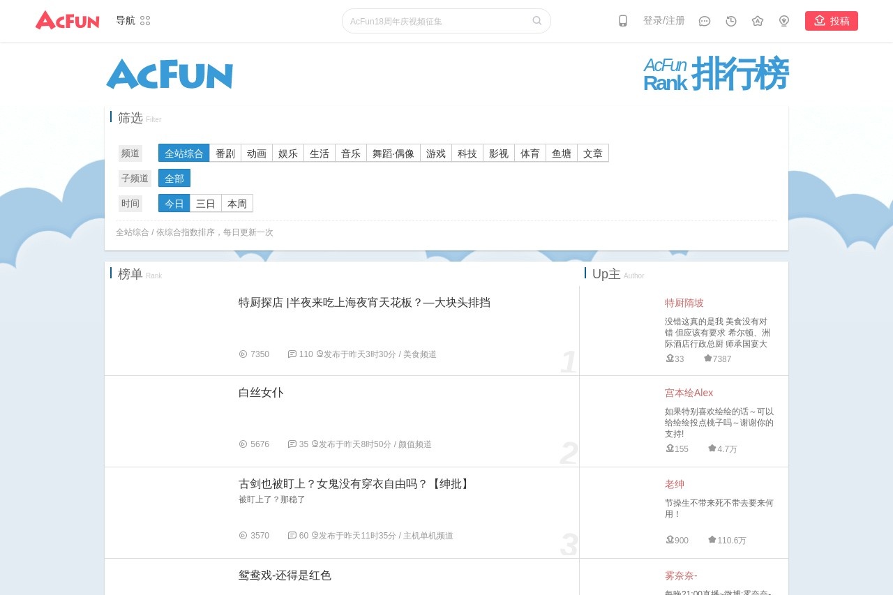 AcFun排行榜